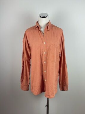 Structure Orange White Plaid Collared Button Down Shirt Men Medium Cotton